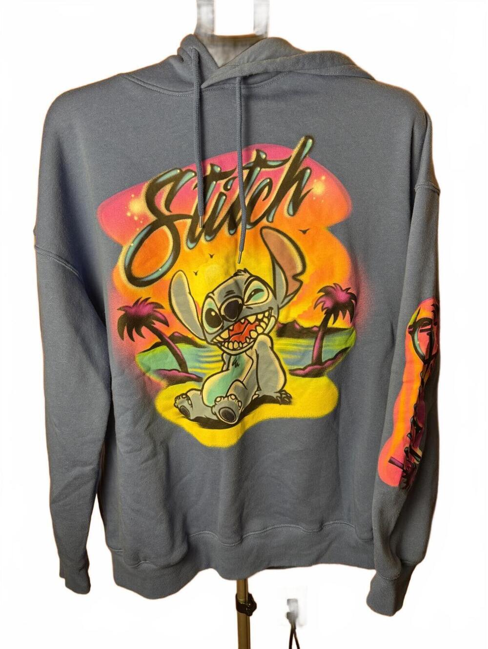 NWOT Disney Stitch Graphic Hoodie Sweatshirt vintage style airbrush 90s blue